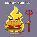 Devil Burger Cartoon Character Holding A Trident. Royalty Free Stock Photo