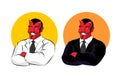 Devil in business suit. Red demon in white jacket. Satan with ho