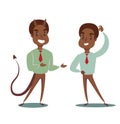 Devil and businessman. Business concept illustration of a businessman making a deal with devil. Royalty Free Stock Photo