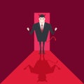 Devil businessman walk into the office. Satan is boss of hell. Lucifer in business. Royalty Free Stock Photo