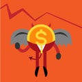 Devil coin business man down graph Royalty Free Stock Photo