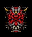 Devil face illustration.  head of red demon. japanese demon mask Royalty Free Stock Photo