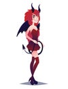 Devil girl. Cute young woman in style of Mystic Monster going for Halloween party. Vector