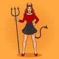 Devil girl woman pinup pop art raster illustration