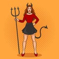 Devil girl woman pinup pop art vector illustration