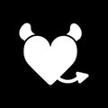 Devil heart with horns and tail. Heart vector icon. Black and white love illustration. Solid linear icon of heart. Royalty Free Stock Photo