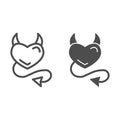 Devil heart line and solid icon, valentine day concept, heart with horns and tail sign on white background, demon heart Royalty Free Stock Photo