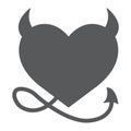 Devil Heart Valentine glyph icon, love and holiday, devil heart sign, vector graphics, a solid pattern on a white