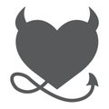 Devil Heart Valentine glyph icon, love and holiday, devil heart sign, vector graphics, a solid pattern on a white Royalty Free Stock Photo