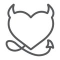 Devil Heart Valentine line icon, love and holiday, devil heart sign, vector graphics, a linear pattern on a white