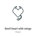 Devil heart with wings outline vector icon. Thin line black devil heart with wings icon, flat vector simple element illustration