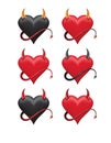 Devil hearts with sharp horns and a tail set. Vector Royalty Free Stock Photo