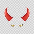 Devil horns and eyes isolated on transparent checkered background. Vector illustration. Royalty Free Stock Photo