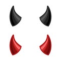 Devil horns isolated on white background, Red and black devil demon satan horn icon. Monster symbol. Vector illustration