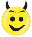 Devil Horns Smile Face Button Isolated