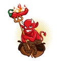 Devil with Hot Chili Pepper Cartoon