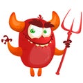 Devil laughing and holding a trident. Vector illustration with simple gradients.