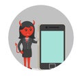 Devil lawyer woman standing with smartphone