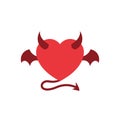 Devil love with demon wing  illustration. heart symbol with horn and tail icon. simple graphic for evil relationship concept Royalty Free Stock Photo