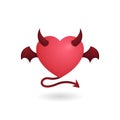 Devil love with demon wing vector illustration. Heart symbol with horn and tail icon. simple graphic for evil relationship concept Royalty Free Stock Photo