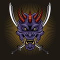 Devil oni samurai warrior mask head design for apparel