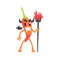 Devil Red Hot Chili Pepper Humanized Emotional Flat Cartoon Character With Wings And Horns Holding A Scepter Royalty Free Stock Photo