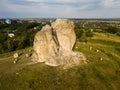 Devil rock in Pidkamin, Lviv region, West Ukraine summer landscape