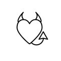 Devil`s heart line icon. Heart with horns and a tail vector illustration isolated on white. Evil love outline style Royalty Free Stock Photo
