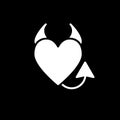 Devil`s heart solid icon. Heart with horns and a tail vector illustration isolated on black. Evil love glyph style Royalty Free Stock Photo