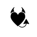 Devil`s heart solid icon. Heart with horns and a tail vector illustration isolated on white. Evil love glyph style Royalty Free Stock Photo