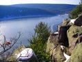 Devils Lake State Park, Wisconsin, Frozen Lake from Rugged Cliffs along East Bluff Trail near Baraboo, Midwest, USA