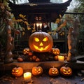 Devil's Pumpkin There are large lights placed in front of Japanese temples during Halloween. Royalty Free Stock Photo