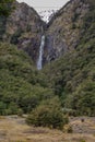 Devil`s Punchbowl Waterfall in Arthur`s Pass National Park, New Zealand Royalty Free Stock Photo