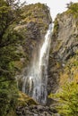 Devil`s Punchbowl Waterfall in Arthur`s Pass National Park, New Zealand Royalty Free Stock Photo