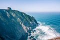 Devil`s Slide sheer cliffs and pacific coast in San Mateo County