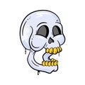 Devil skull hand drawn vector, head skeleton, scary head bone, funny cartoon skull icon
