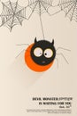 Devil spider poster card design ready, Invitation to Halloween. Vector graphics. Sleek design.