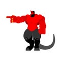 Devil strong. Red demon big. Horned Satan. Angry Asmodeus vector