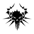 Devil UI icon. Dark fantasy game sign. Daemon skull silhouette. Gothic isolated emblem. Black template