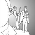 Devil whispering at the ear on businessman shoulder vector illus