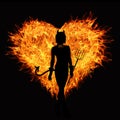 Devil woman silhouette and fire heart Royalty Free Stock Photo