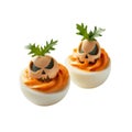 Deviled Eggs Decorated as Jack-O\'-Lantern Pumpkins for Halloween Royalty Free Stock Photo