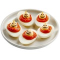 Deviled Eggs Decorated with Jack-o\'-Lantern Faces for Halloween Royalty Free Stock Photo