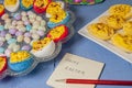 Deviled eggs,Easter colored,candypost it note Royalty Free Stock Photo