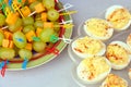Deviled eggs and grapes appetizer Royalty Free Stock Photo