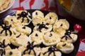 Deviled eggs with a Spider for Halloween party Royalty Free Stock Photo