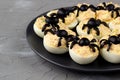 Deviled Eggs With A Spider For Halloween Party Royalty Free Stock Photo