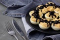 Deviled Eggs With A Spider For Halloween Party Royalty Free Stock Photo