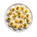 Deviled Eggs On White Plate, On White Background
