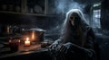 Creepy Witch Ghost In Kitchen: Ultra Realistic Photo Royalty Free Stock Photo